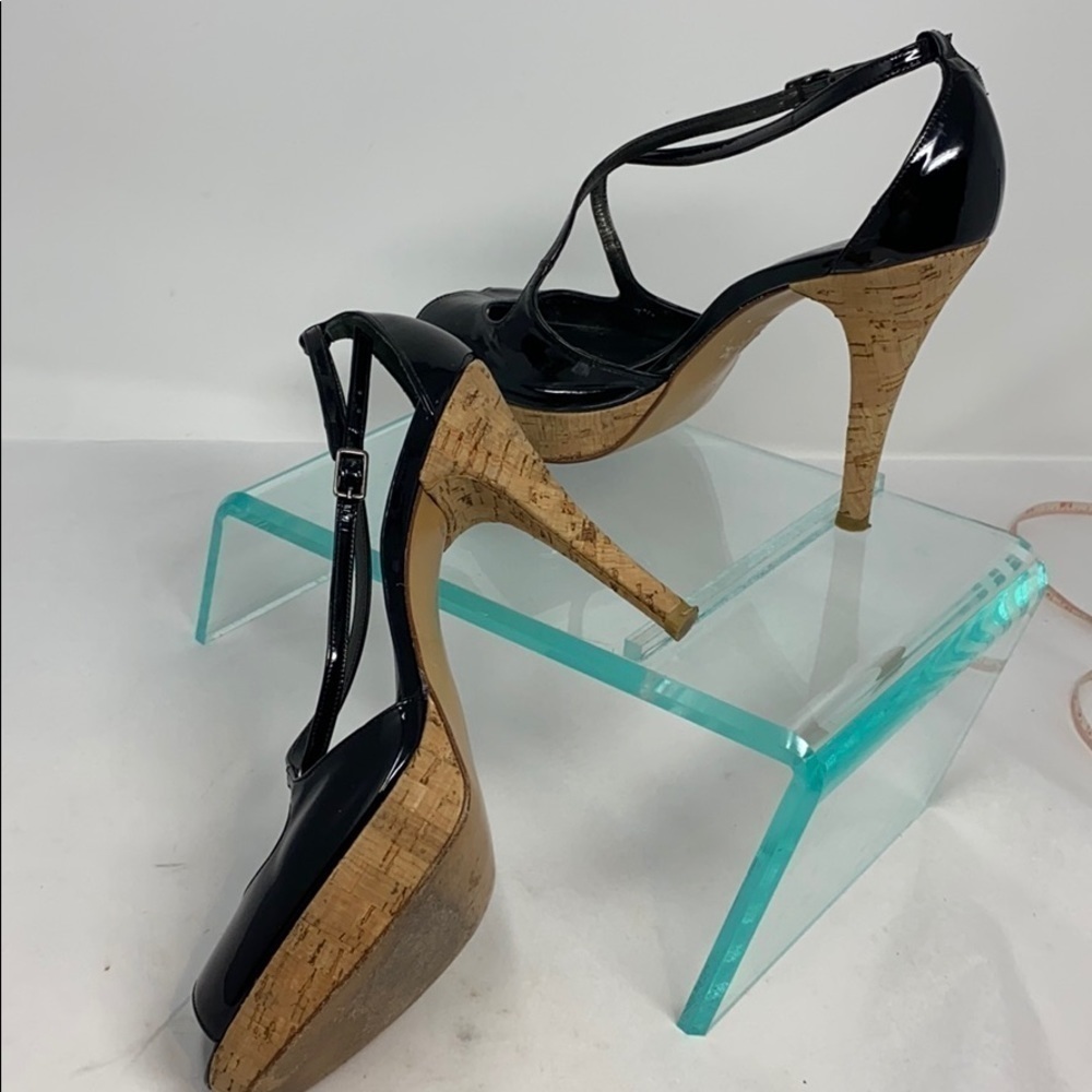 Stuart Weitzman Sz 7.5M Black Patent Cork Stiletto